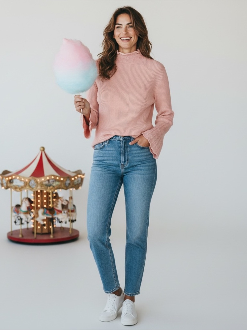 Apostrophe Pale Pink Ribbed Knit Mock Neck Pullover Sweater Women’s L (14-16)